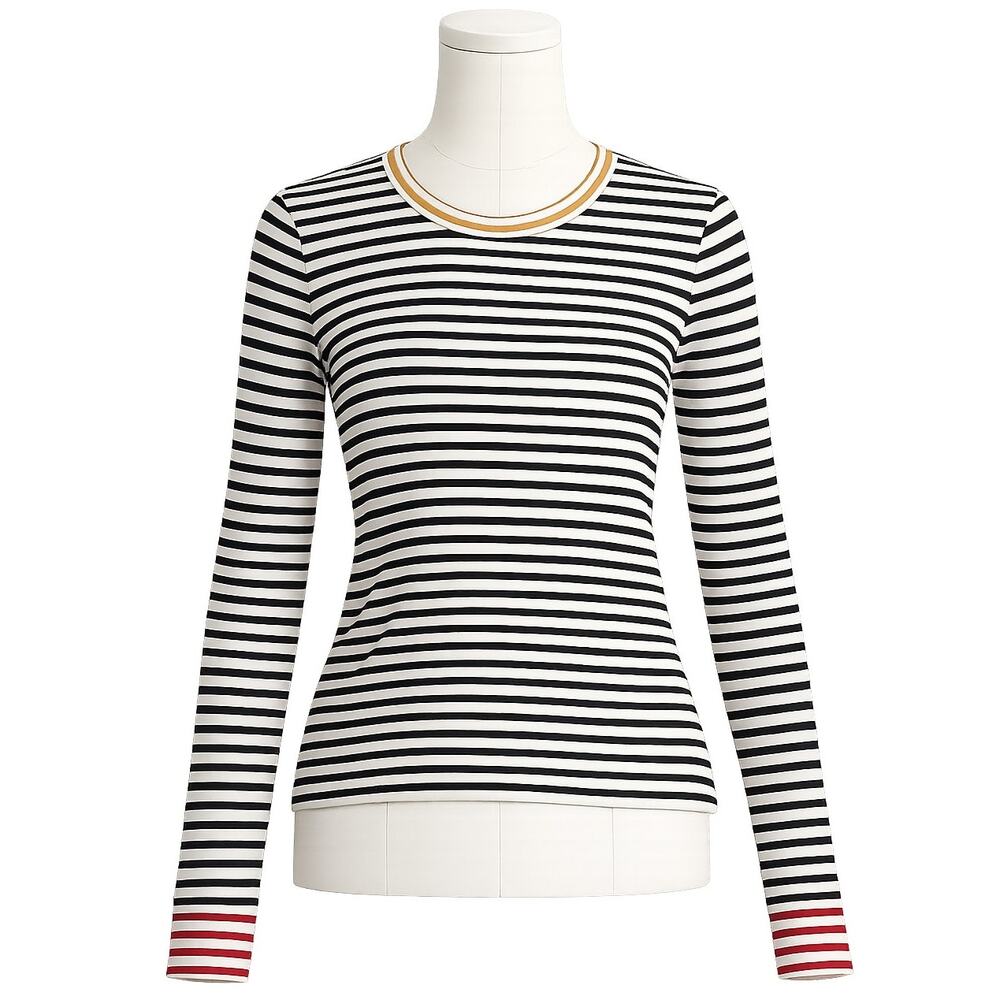 Splendid Wyatt Black/White Long Sleeve Striped Colorblock Top - Size XS